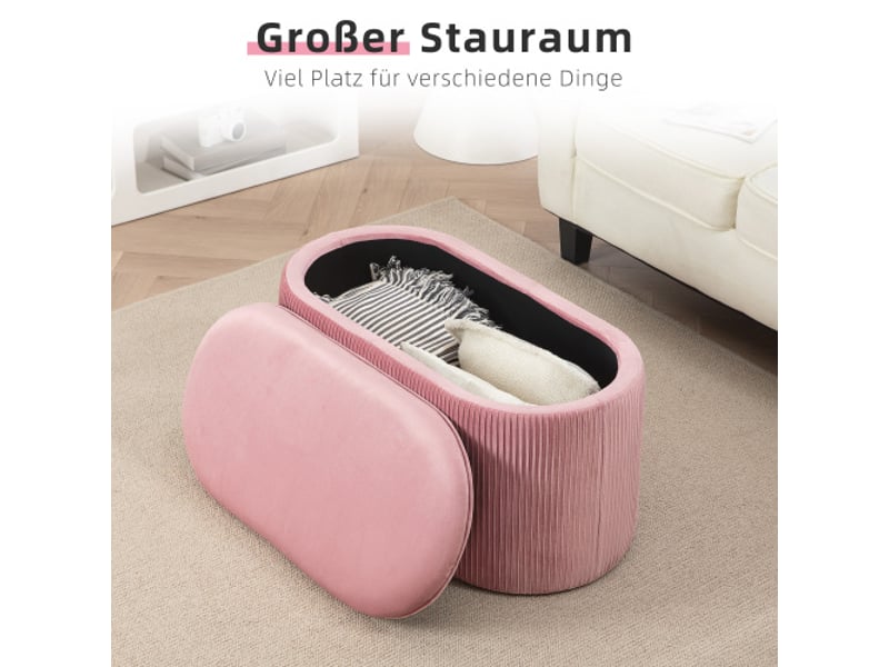  Banc coffre rose rembourré style français, élégant revêtement velours, 81x40x41 cm, entrée et salon  - Conforama D
