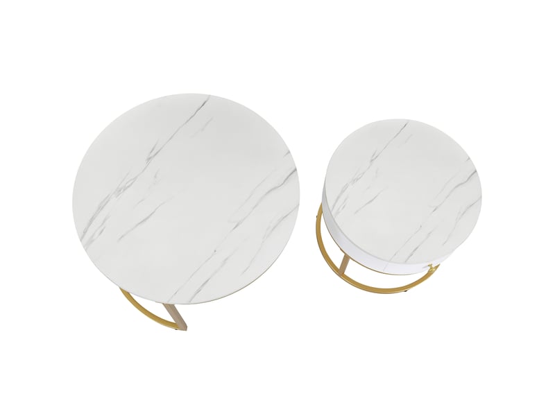  Table basse gigogne effet marbre blanc lot de 2 tables rondes modernes pour salon  - Conforama E