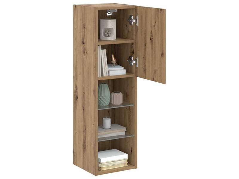  Lot de 2 meuble tv avec lumières led chêne artisanal 30,5x30x102cm  - Conforama E