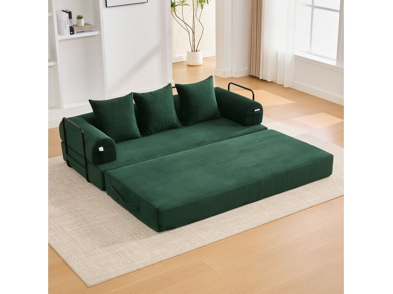 Canapé convertible 200x94x67 cm modulaire en métal et velours côtelé, pour salon et chambre, moderne, vert émeraude - Conforama B