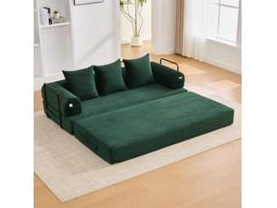 Canapé droit compressé convertible OKWISH 3 places Velours côtelé vert émeraude