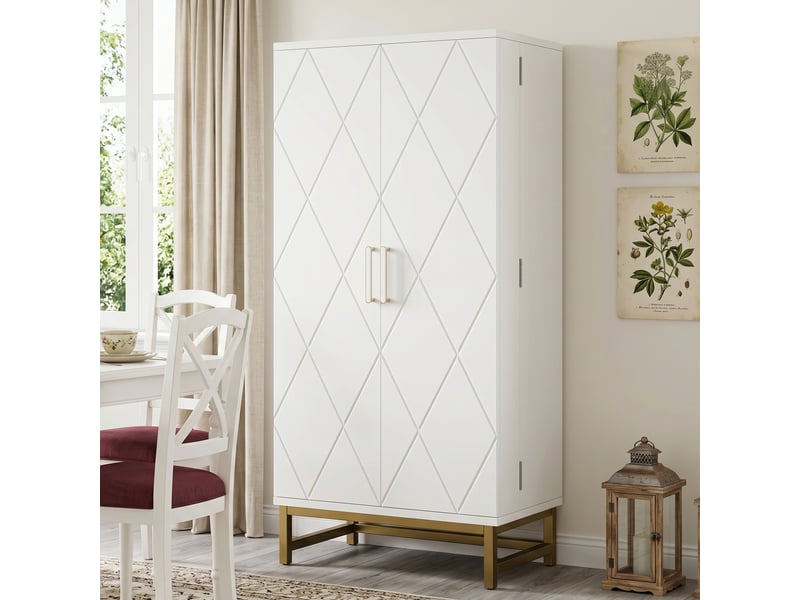  Meuble de cuisine muvano, armoire blanche avec poignées dorées, 2 portes, 60 × 40 × 130 cm  - Conforama R