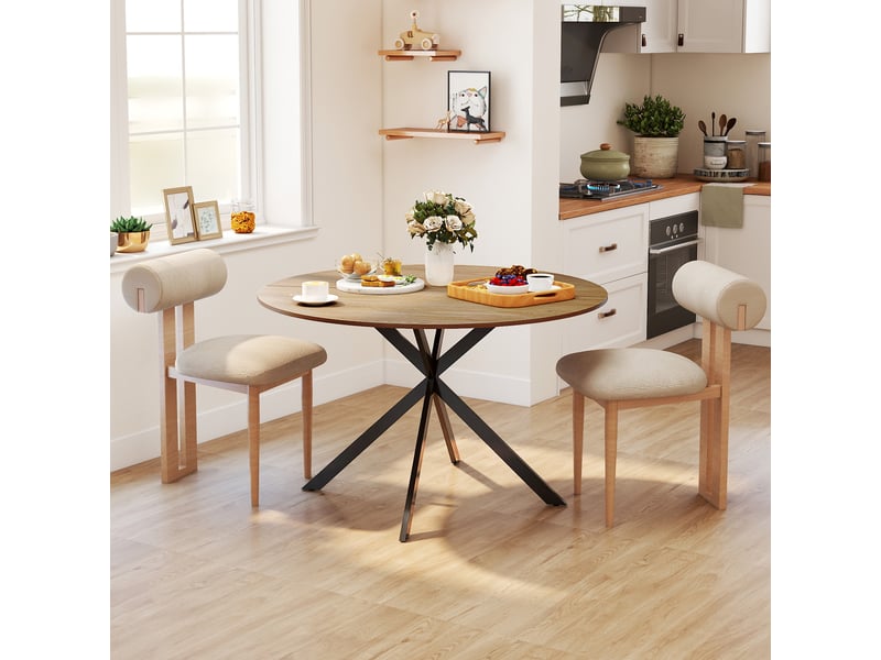  Table à manger ronde, table de cuisine panneau de particules chêne 120x120x75cm  - Conforama C