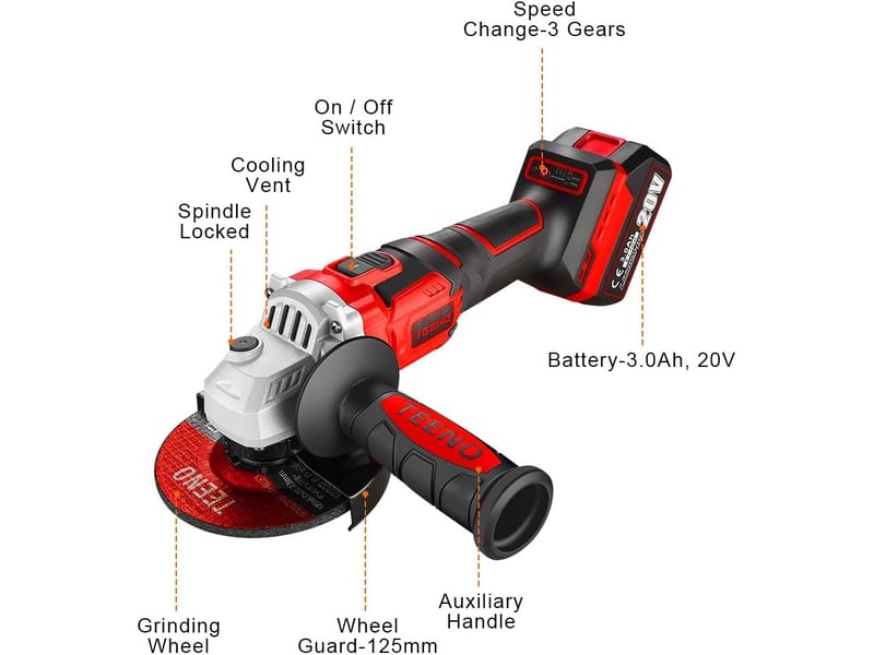  Clé à chocs sans balais 20 v + perceuse à chocs + meuleuse d'angle sans balais ensemble d'outils 3 pièces 2 batteries 3,0 ah  - Conforama C