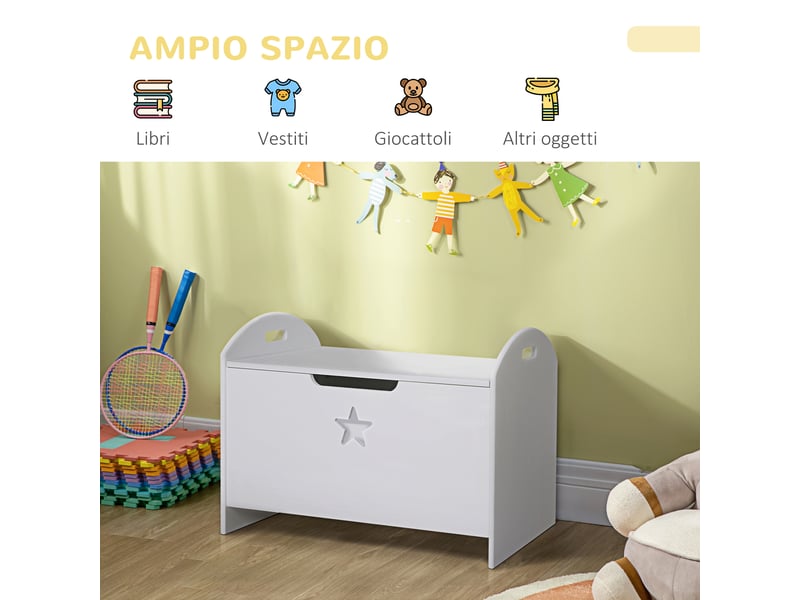  Banc de rangement pour jouets d'enfants en bois blanc (62 x 40 x 46,5 cm) avec charnières de sécurité  - Conforama E