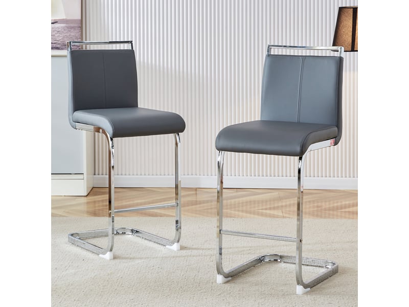  Lot de 2 tabourets de bar cantilever 33 x 46,5 x 96,5 cm - assise en cuir pu et structure métal argenté - gris  - Conforama E