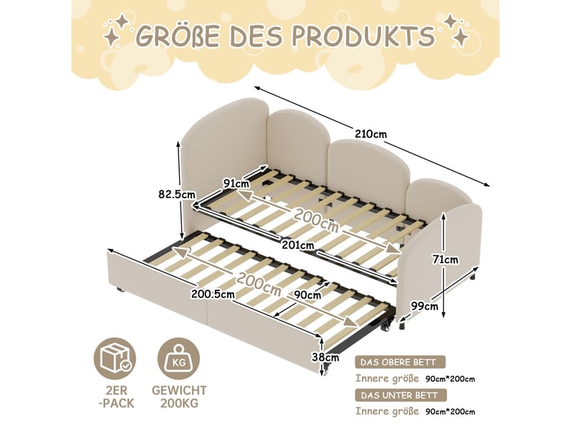  Lit enfant 90x200, structure bois massif lit cabane enfant, design fleur unique, tiroirs rangement intégré, rembourrage velours doux  - Conforama C