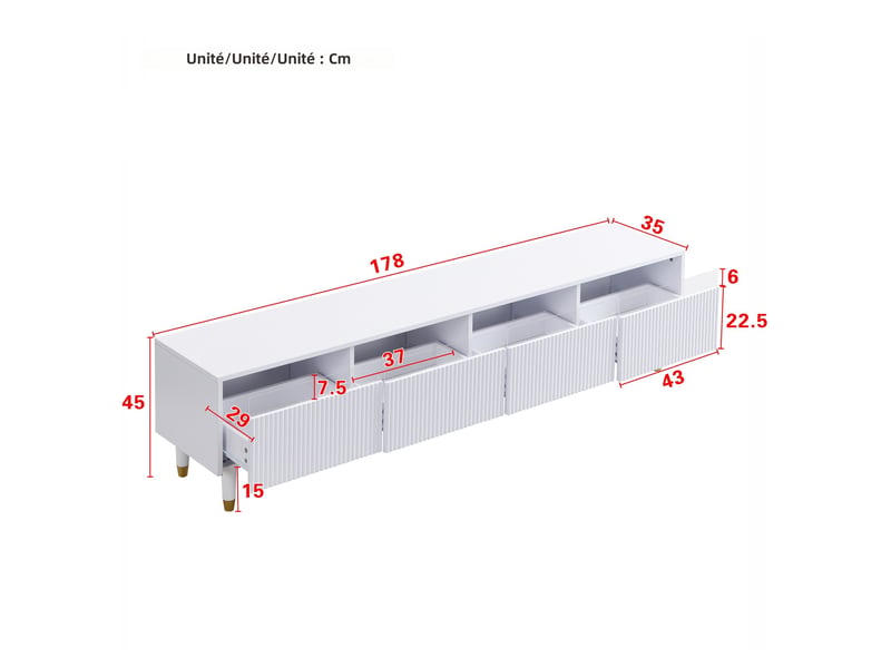  Ensemble meuble tv 4 portes et table basse 2 tiroirs 110x50x40 cm blanc doré mdf led evarich - Conforama C