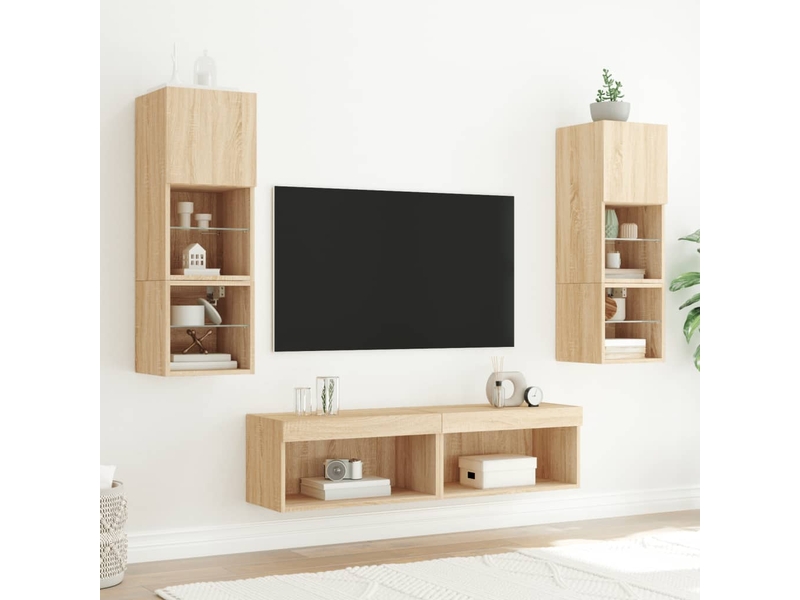  Unités murales tv avec led 6 pcs chêne sonoma bois d'ingénierie shl69480  - Conforama C