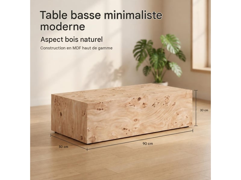  Table basse en mdf aspect bois 90 x 50 x 30 cm W3658P470755 - Conforama C