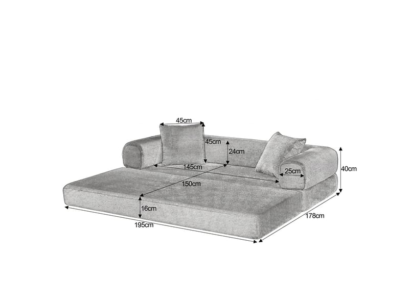 Canapé convertible 3 places taupe en velours doux, canapé de sol tatami modulable 195x89x59 cm - Conforama D