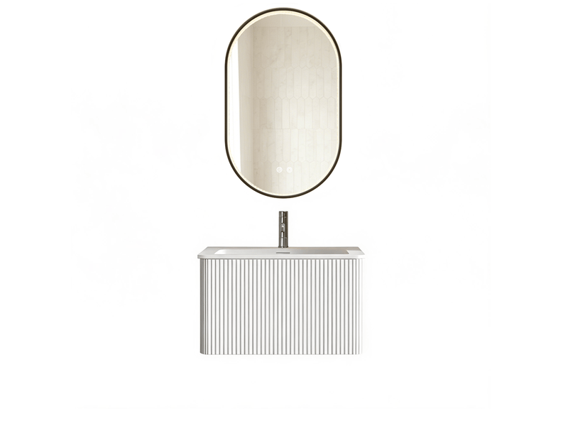  Meuble vasque suspendu 61 cm – blanc – 1 tiroir, miroir led antibuée, vasque intégrée, livré prémonté  - Conforama A