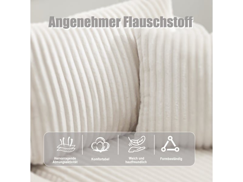  Canapé modulaire 3 places avec chaise longue - velours côtelé doux, 5 coussins, mousse haute densité - salon  - Conforama D