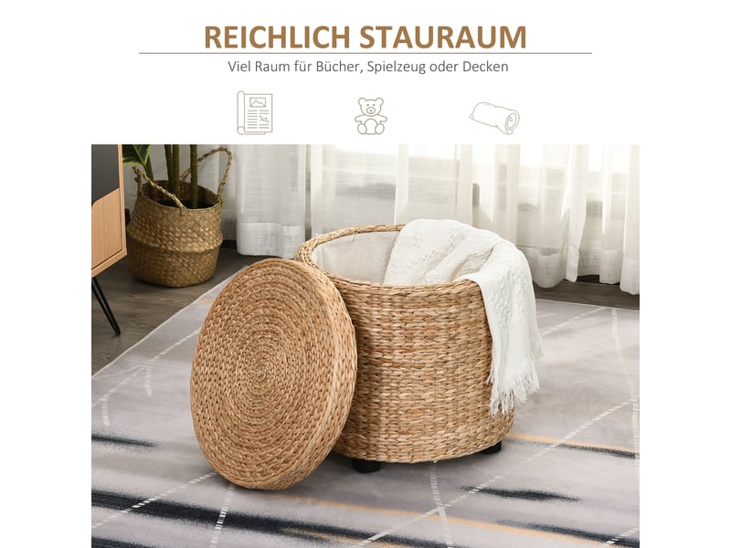  Tabouret avec espace de rangement repose-pieds avec boîte de rangement, couvercle amovible, paille rotin, kaki, ø43x43cm 837-072 - Conforama D