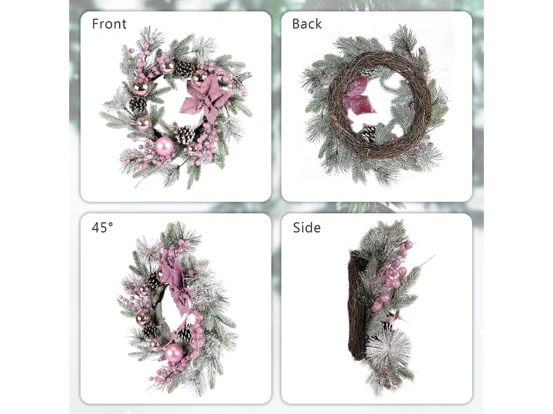  Couronne de noël artificielle 50cm pour porte d'entrée – pommes de pin, nœud et boules, intérieurextérieur  - Conforama C