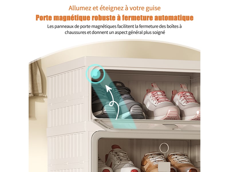  Meuble à chaussures pliable,45×34×106 cm,6 niveaux, 12 paires,porte transparente en pet,matériau pp,style moderne,blanc  - Conforama R