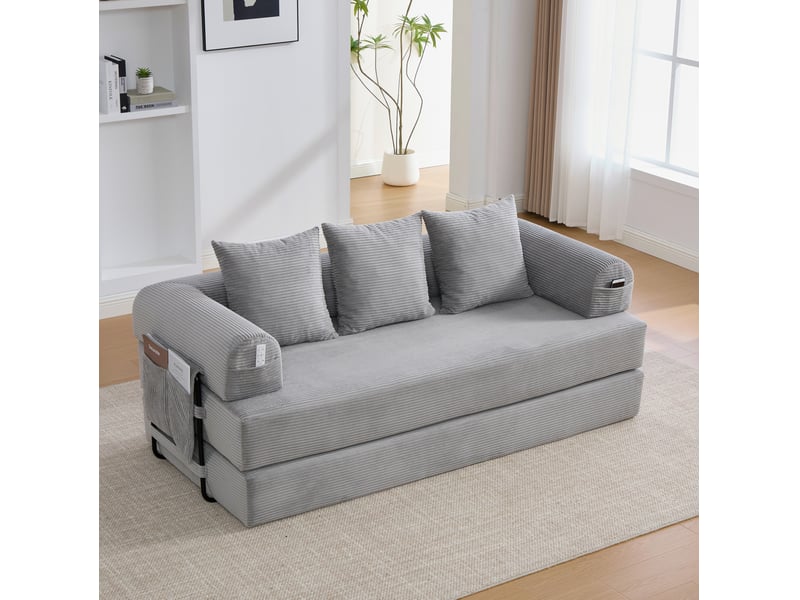  Canapé modulable modenvie 3 places en velours côtelé gris clair 200 x 94 x 67 cm  - Conforama B