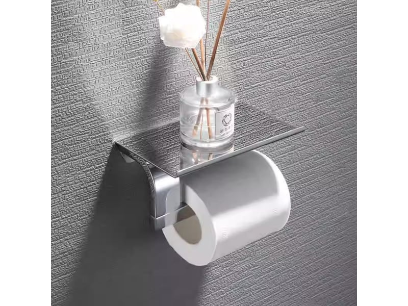  Porte-papier toilette chrome avec étagère  monté au mur, acier inoxydable 304 poli chrome  - Conforama E