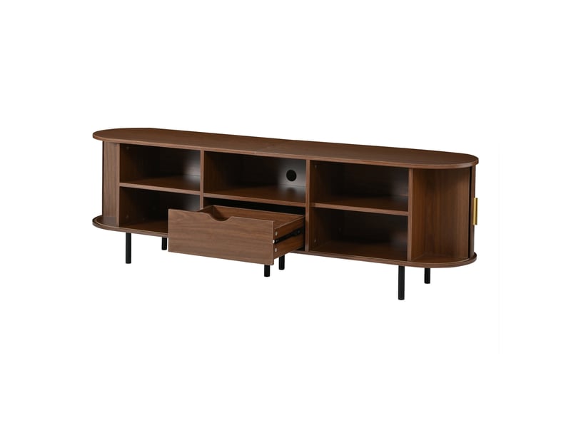  Meuble tv 175 cm noyer, porte coulissante à lamelles, tiroir et niches ouvertes Fay Lum - Conforama D