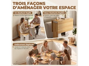 Ensemble table salle à manger pliante avec 4 chaises, roulettes, table de cuisine avec chaises pour 4 personnes, chêne