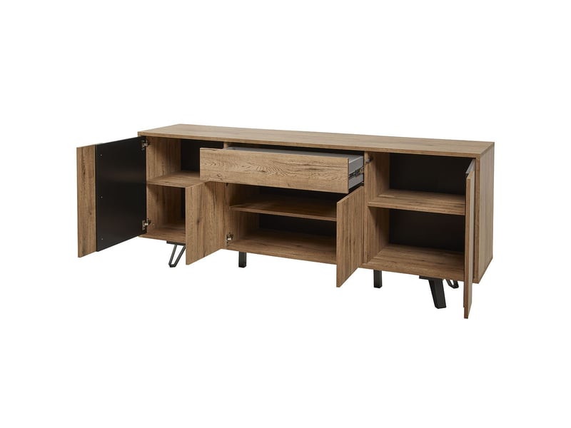  Buffet 4 portes 1 tiroir aspect chêne miel et noir mat - sélène SÉLÈNE - Conforama C