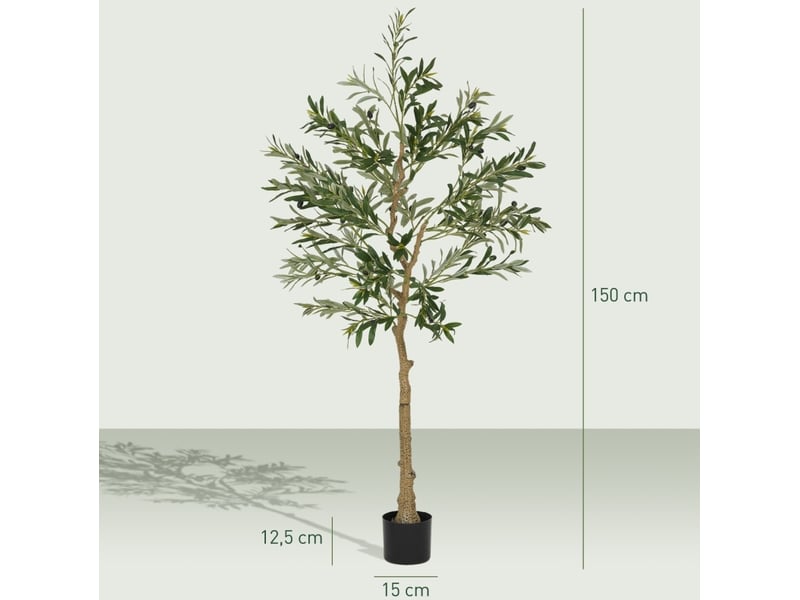 Arbre artificiel d'intérieur olivier avec branches façonnables et pot stable sans entretien en plastique vert 150 cm - Conforama D