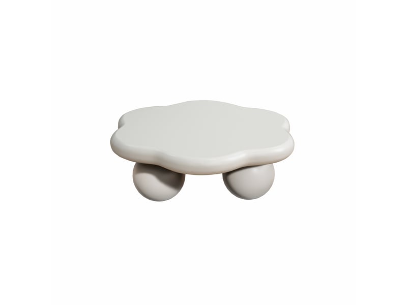  Table basse avec plateau arrondi et pieds sphériques, finition mate, style moderne, en mdf et plastique, crème, ø80 × 35 cm  - Conforama A