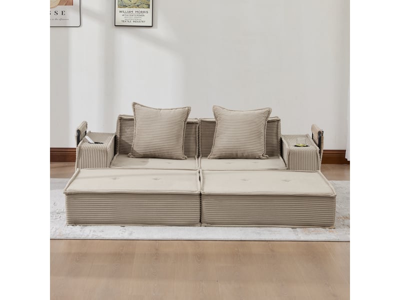 Canapé droit 2 places avec rangements latéraux - coussins, corduroy, khaki - Conforama C