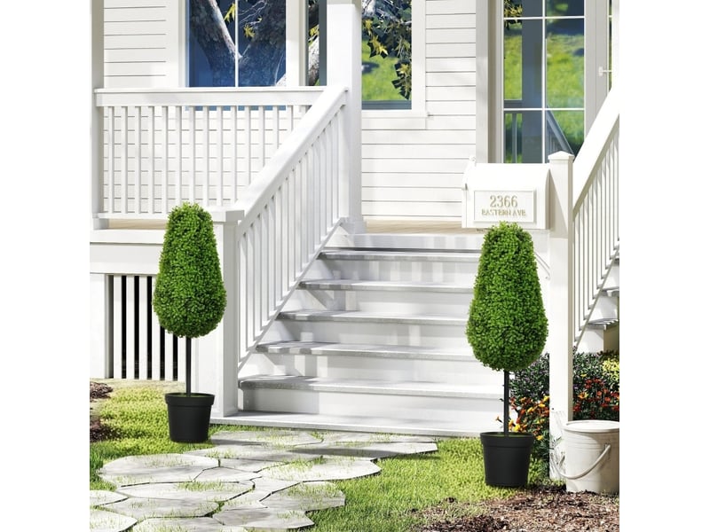  Lot de 2 buis artificiels 90 cm – vert – feuillage résistant aux uv, pots lestés pour intérieur et extérieur  - Conforama D