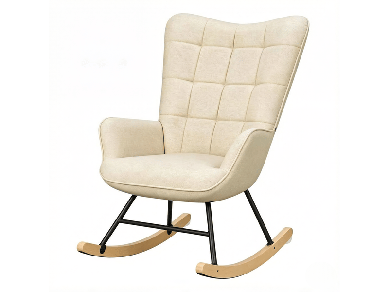  Fauteuil à bascule en velours beige, structure métal et piètement bois massif T5828P521404 - Conforama E