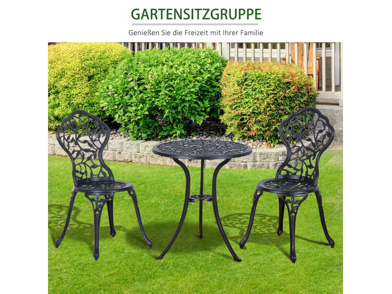  Salon de jardin 2 personnes avec table et 2 chaises, aluminium noir, balcon, jardin, terrasse  - Conforama D