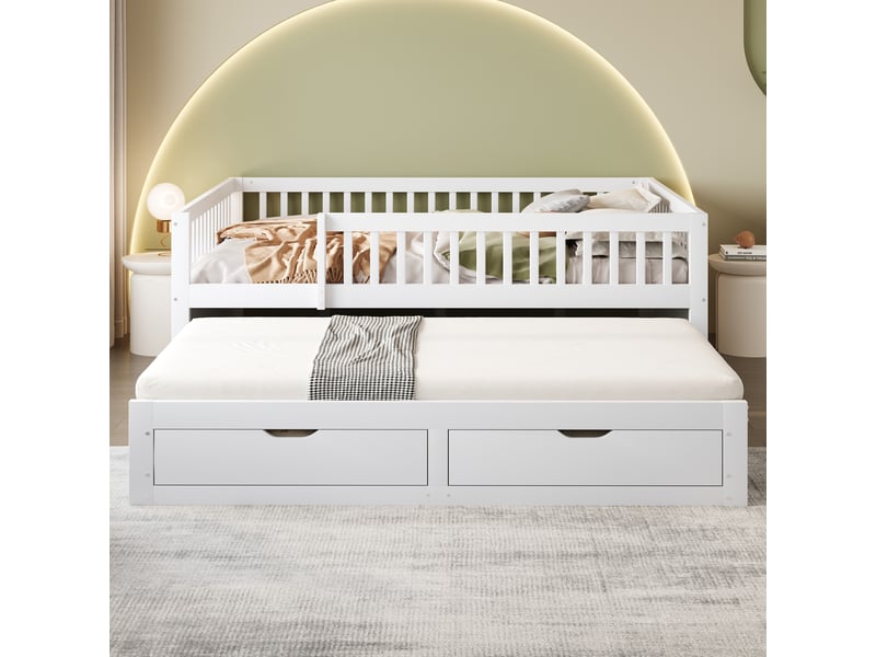  Lit gigogne 140x200cm coloris blanc bois massif lit enfant blanc - Conforama E
