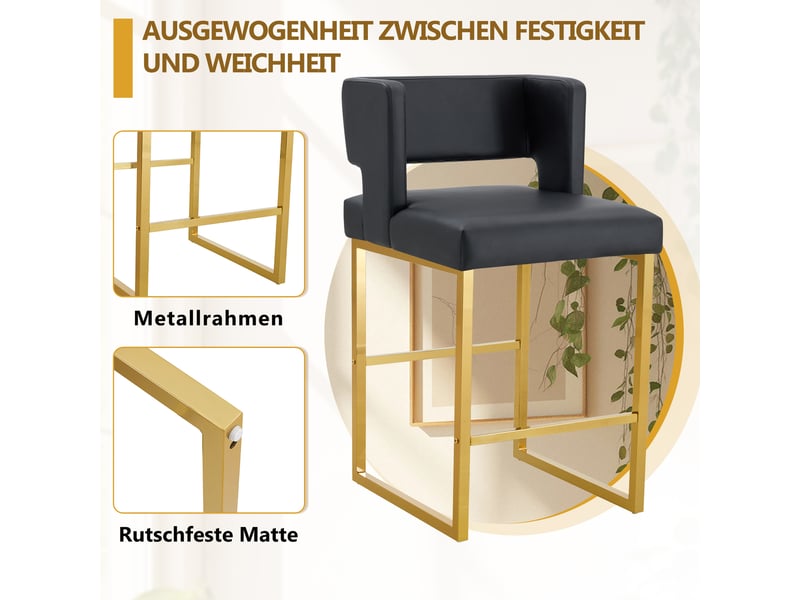  Lot de 2 tabourets de bar en similicuir pu noir et métal doré W3658P358557 - Conforama E