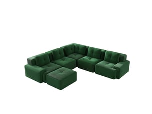Grand canapé panoramique modulable velours côtelé vert – 295 x 295 x 69 cm
