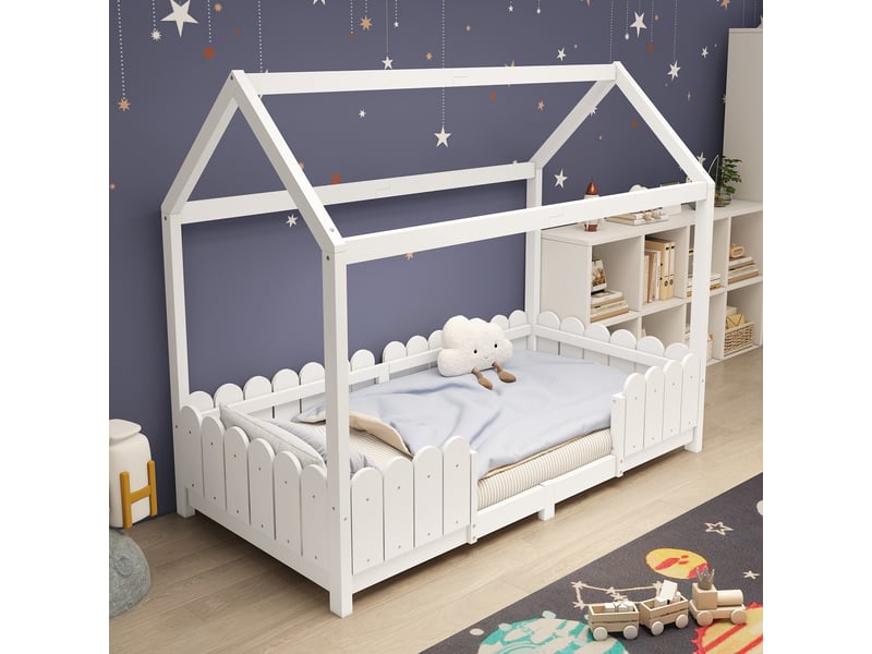  Lit maison en bois blanc 90x200 cm  - Conforama B