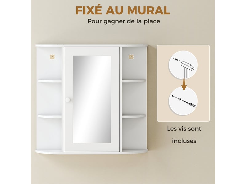  Armoire murale avec miroir salle de bain meuble miroir avec toilettes rangement 1 porte + étagères latérales  - Conforama W
