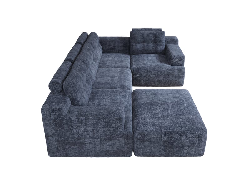  Canapé modulaire 5 places 252x180 cm – bleu – chenille, pouf inclus, configuration évolutive sans montage  - Conforama D