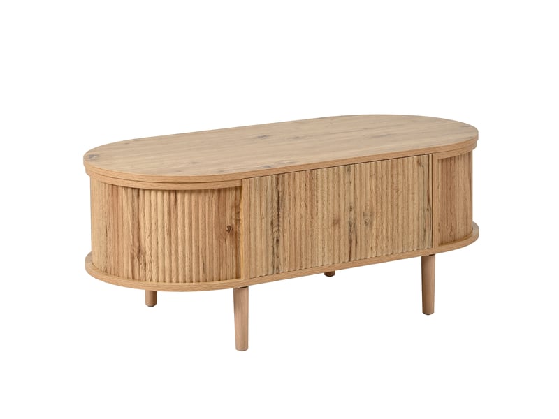  Table basse ovale, 100x48x54,5 cm, relevable, mdf, coloris chêne  - Conforama E