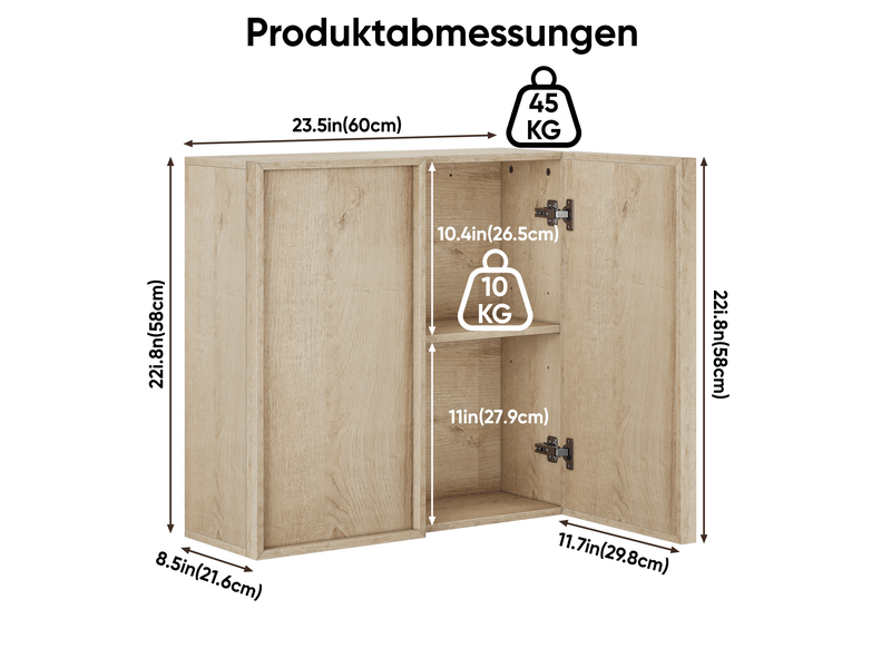  Armoire murale de salle de bains 60x21,6x58 cm effet chêne avec 2 portes  - Conforama C