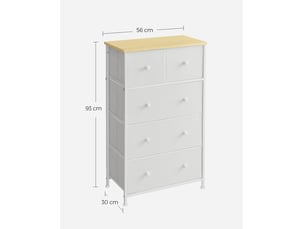 Commode de rangement design industriel 30 x 56 x 93 cm avec 5 tiroirs en tissu ambiance cosy en panneau aggloméré marron 12_0009798