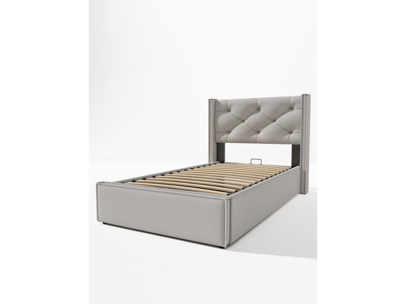  Lit enfant rembourré 90x200cm avec matelas, cadre de lit adulte avec sommier à lattes métalliques, gris clair, lit 1 personne  - Conforama W