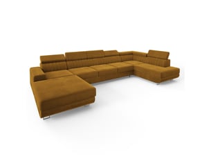 Canapé d'angle droit convertible MASSENO 6 places Velours jaune avec coffre de rangement