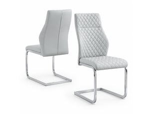 Chaises de salle à manger lot de 2 à dossier haut matelassé  - pieds antidérapants similicuir gris clair