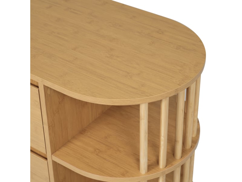  Commode bois clair avec colonnes et étagères en bambou, 6 tiroirs et étagères ouvertes  - Conforama E