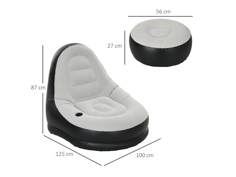  Canapé gonflable 1 place gris clair avec repose-pieds et porte-gobelet, idéal camping  - Conforama C