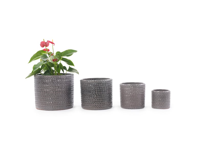  Pot de plantation en céramique ø31 cm – gris brillant – relief chevrons, drainage et résistant au gel  - Conforama A