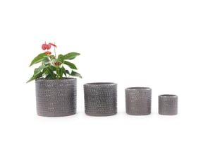 Pot de plantation en céramique ø31 cm – gris brillant – relief chevrons, drainage et résistant au gel