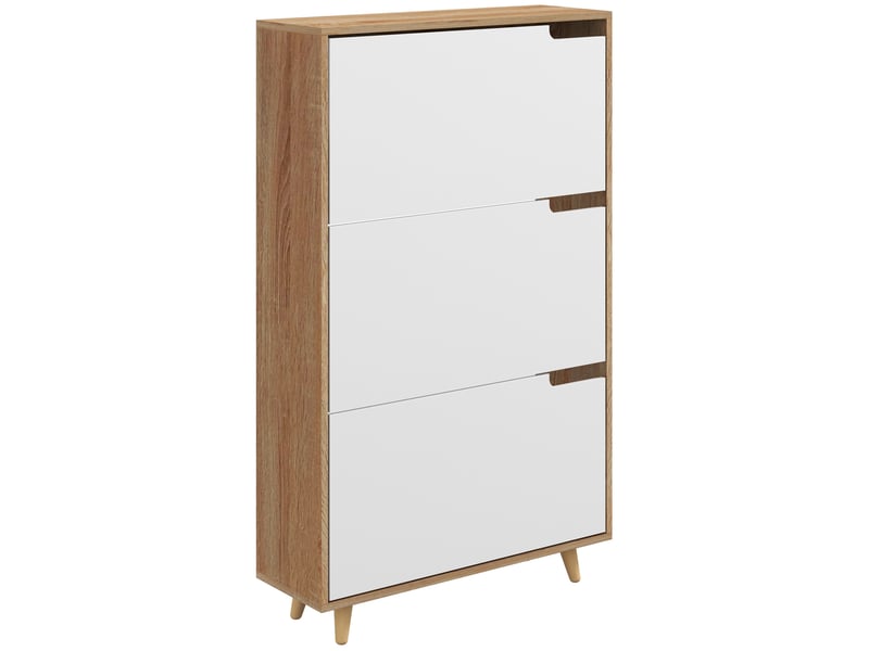  Meuble à chaussures 3 abattants avec étagère réglable, 72l x 24p x 119h cm, naturel et blanc  - Conforama A