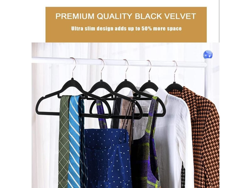 Lot de 10 cintres en velours de qualité supérieure antidérapants et résistant 45 cm avec barre à cravate, crochets pivotants à 360°, robustes pour tenir pulls, vestes et sweats à capuche(noir) - Conforama D