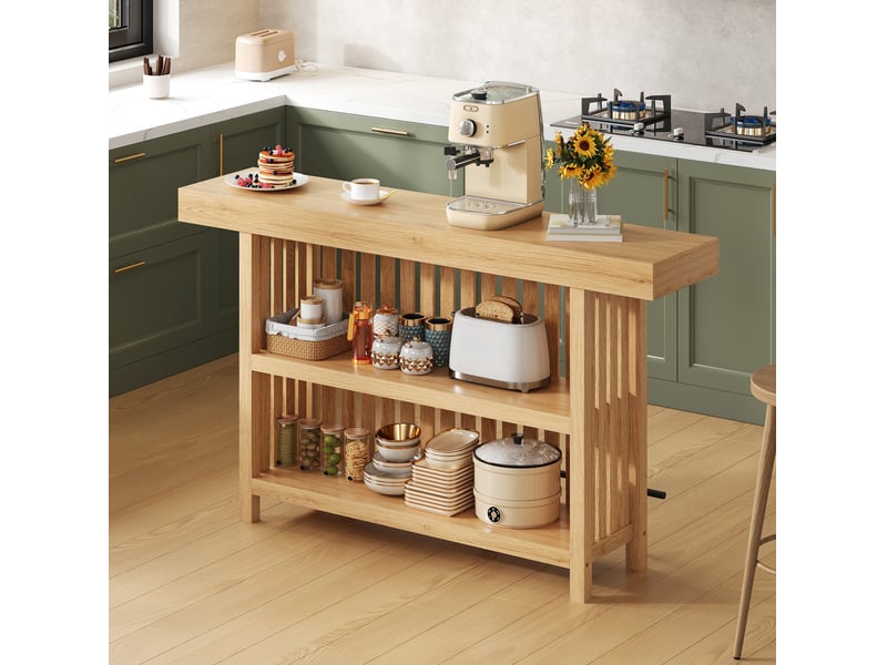 Table de bar avec repose-pieds 160 x 40 x 105 cm – naturel – 2 étagères ouvertes pour cuisine et salle à manger  - Conforama B